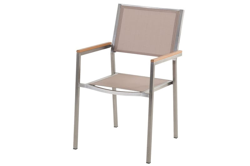Matstol Beliani Grosseto set om 6 Sandbeige/silver/ljust trä Sand beige||Silver||Light wood - Hagemøbler - Balkong - Balkongmøbler - Balkongstoler