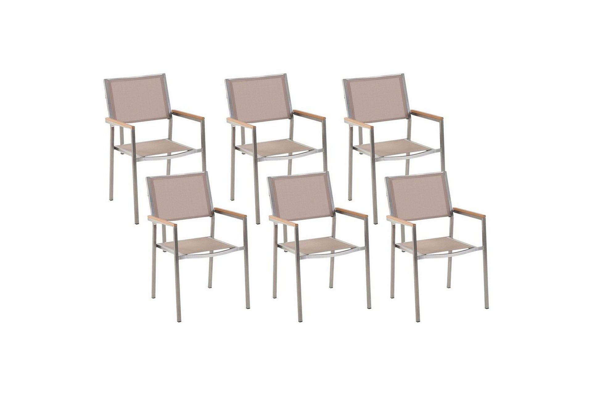Matstol Beliani Grosseto set om 6 Sandbeige/silver/ljust trä Sand beige\|\|Silver\|\|Light wood -