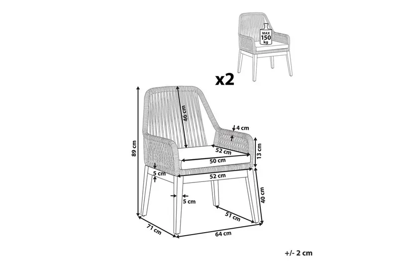 Matstol Beliani Olbia set om 2 Cream white - Hagemøbler - Balkong - Balkongmøbler - Balkongstoler