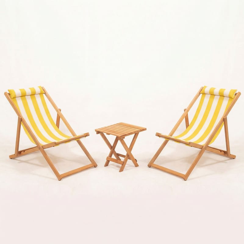 Netira Loungesett med bord utendørs - Gul og hvit - Hagemøbler - Balkong - Balkongmøbler - Balkonggrupper