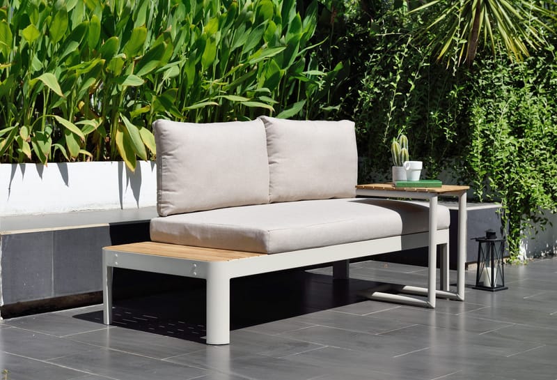 Portals Modulsett 2-seter sofa + C-form sidebord - Beige/Tre - Hagemøbler - Balkong - Balkongmøbler - Balkonggrupper