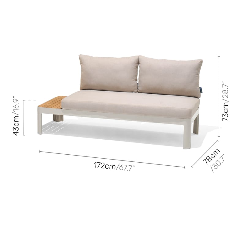 Portals Modulsett 2-seter sofa + C-form sidebord - Beige/Tre - Hagemøbler - Balkong - Balkongmøbler - Balkonggrupper