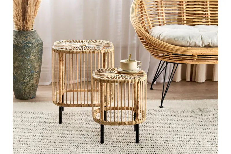 Rimouski Sidebord 40x40 cm - Naturlig/Sort - Hagemøbler - Balkong - Balkongmøbler - Balkongbord