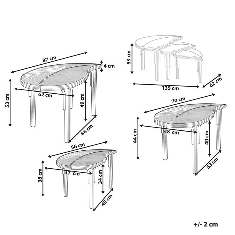 Sett med 3 sofabord utendørs Paralia rotting - Naturlig/beige - Hagemøbler - Balkong - Balkongmøbler - Balkongbord