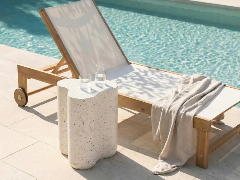 Sidebord utendørs Tellaro 32x37 cm terrazzoeffekt - Hvit - Hagemøbler - Balkong - Balkongmøbler - Balkongbord