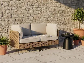 Sofa utendørs 2-seter Omegana kunstrotting - Beige/Svart - Hagemøbler - Balkong - Balkongmøbler - Balkongsofaer