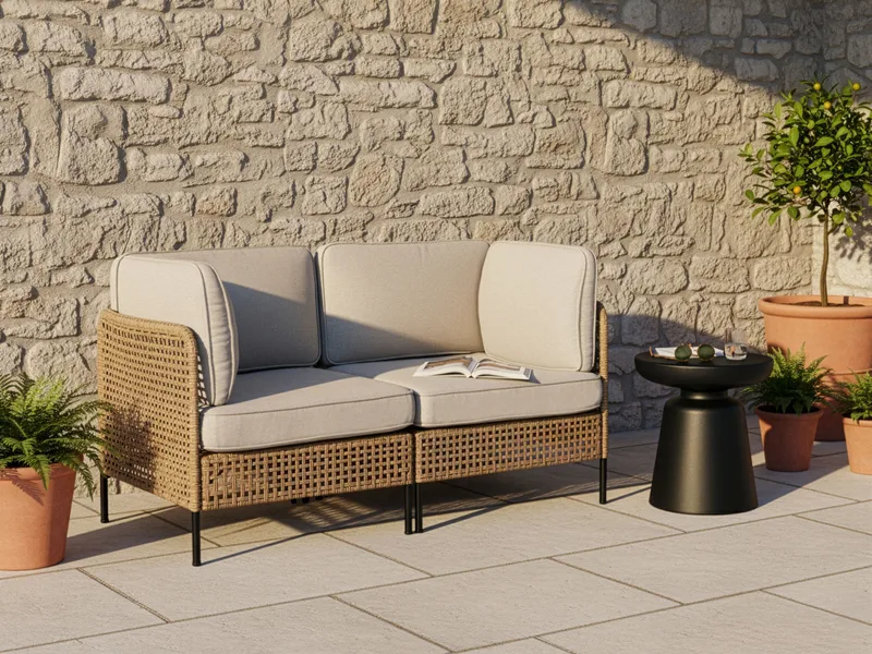 Sofa utendørs 2-seter Omegana kunstrotting - Beige/Svart - Hagemøbler - Balkong - Balkongmøbler - Balkongsofaer