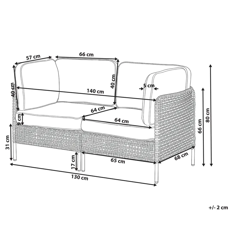 Sofa utendørs 2-seter Omegana kunstrotting - Beige/Svart - Hagemøbler - Balkong - Balkongmøbler - Balkongsofaer