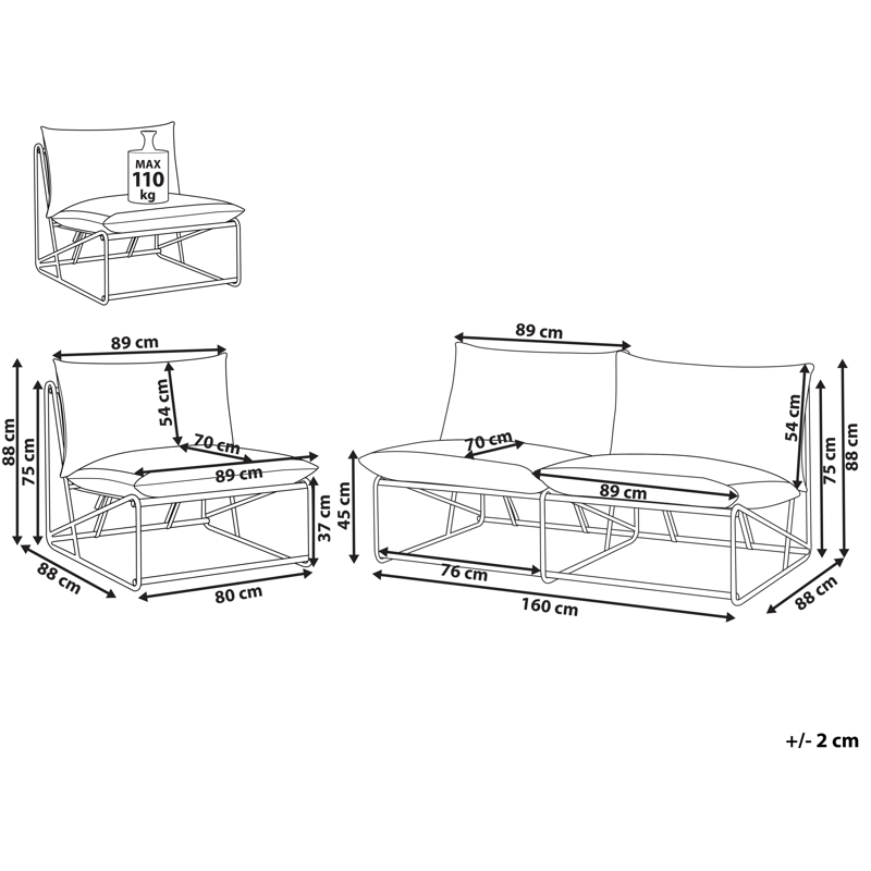 Sofagruppe utendørs 3-seter Pico - Grå - Hage - Utemiljø - Veranda & terrasse - Verandamøbler