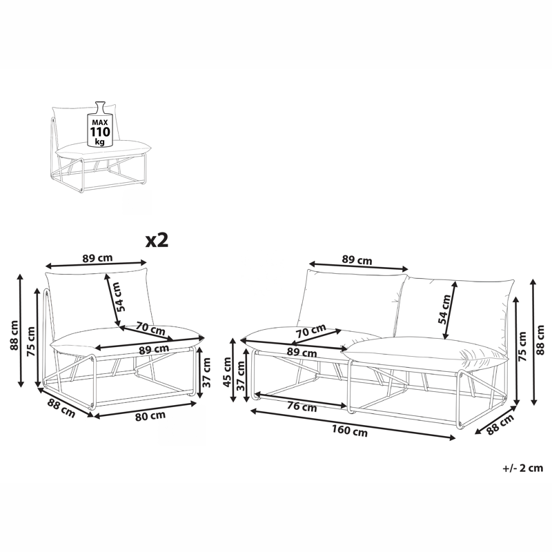 Sofagruppe utendørs 4-seter Pico - Grå - Hage - Utemiljø - Veranda & terrasse - Verandamøbler
