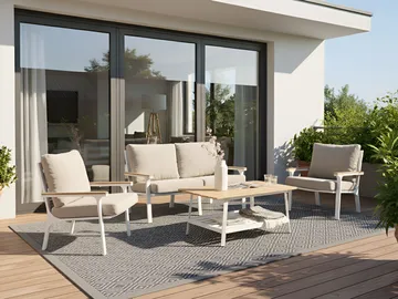 Sofagruppe utendørs med bord 4-seter Orero - Beige/Hvit/Brun - Hagemøbler - Loungemøbler - Sofagruppe utendørs