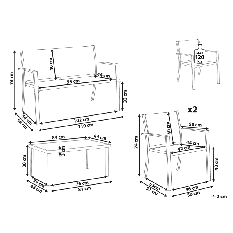 Sofagruppe utendørs med bord 4-seter Tavoleto - Mørkegrå - Hage - Utemiljø - Veranda & terrasse - Verandamøbler