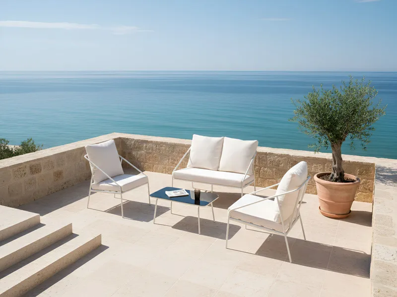 Sofagruppe utendørs med bord 4-seter Ustica - Hvit/Svart - Hage - Utemiljø - Veranda & terrasse - Verandamøbler