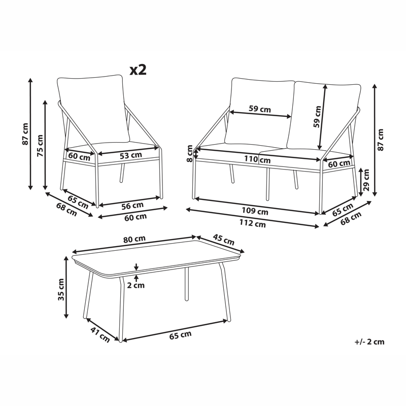 Sofagruppe utendørs med bord 4-seter Ustica - Svart/Hvit - Hage - Utemiljø - Veranda & terrasse - Verandamøbler