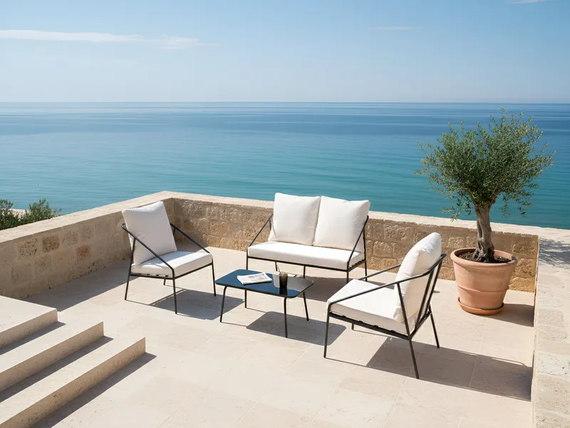 Sofagruppe utendørs med bord 4-seter Ustica - Svart/Hvit - Hage - Utemiljø - Veranda & terrasse - Verandamøbler