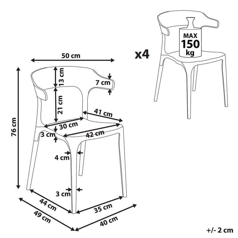 Spisestol Gubbio 4-pakning - Rosa - Hagemøbler - Balkong - Balkongmøbler - Balkongstoler