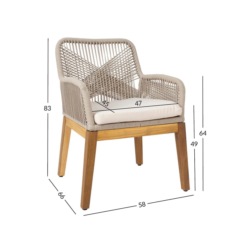 Stol HOME4YOU Florida 58x66x83 cm Akasie, beige - Beige - Hagemøbler - Balkong - Balkongmøbler - Balkongstoler