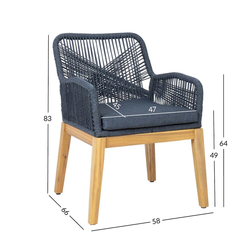 Stol HOME4YOU Florida 58x66x83 cm Akasie, hall - Grå - Hagemøbler - Balkong - Balkongmøbler - Balkongstoler