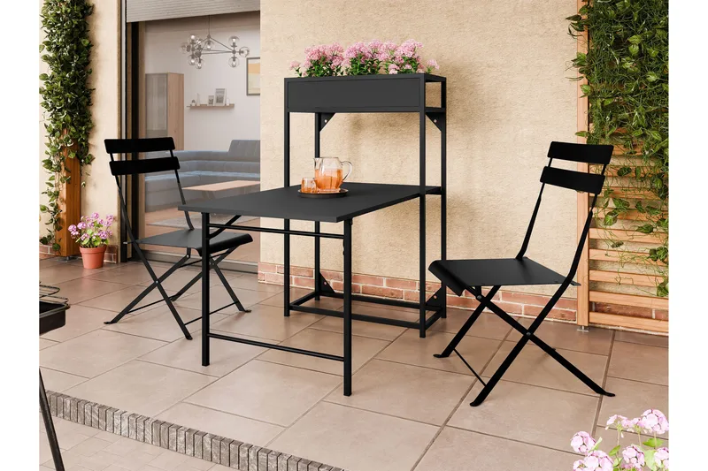 Tourra Liten Balkonggruppe og balkongsett 2-seter – Kafésett balkong terrasse - Svart - Hagemøbler - Balkong - Balkongmøbler - Balkonggrupper