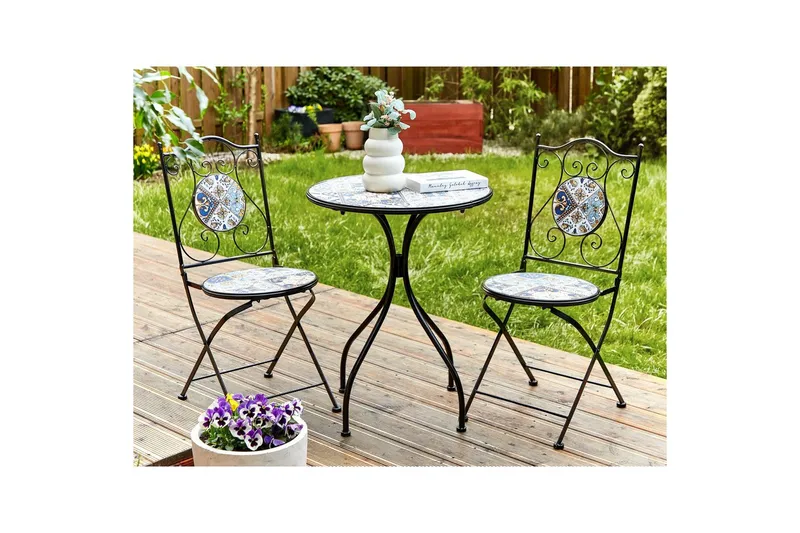 Trädgårdsbord Beliani Civita Black||blue||Brown - Hagemøbler - Balkong - Balkongmøbler - Balkongbord