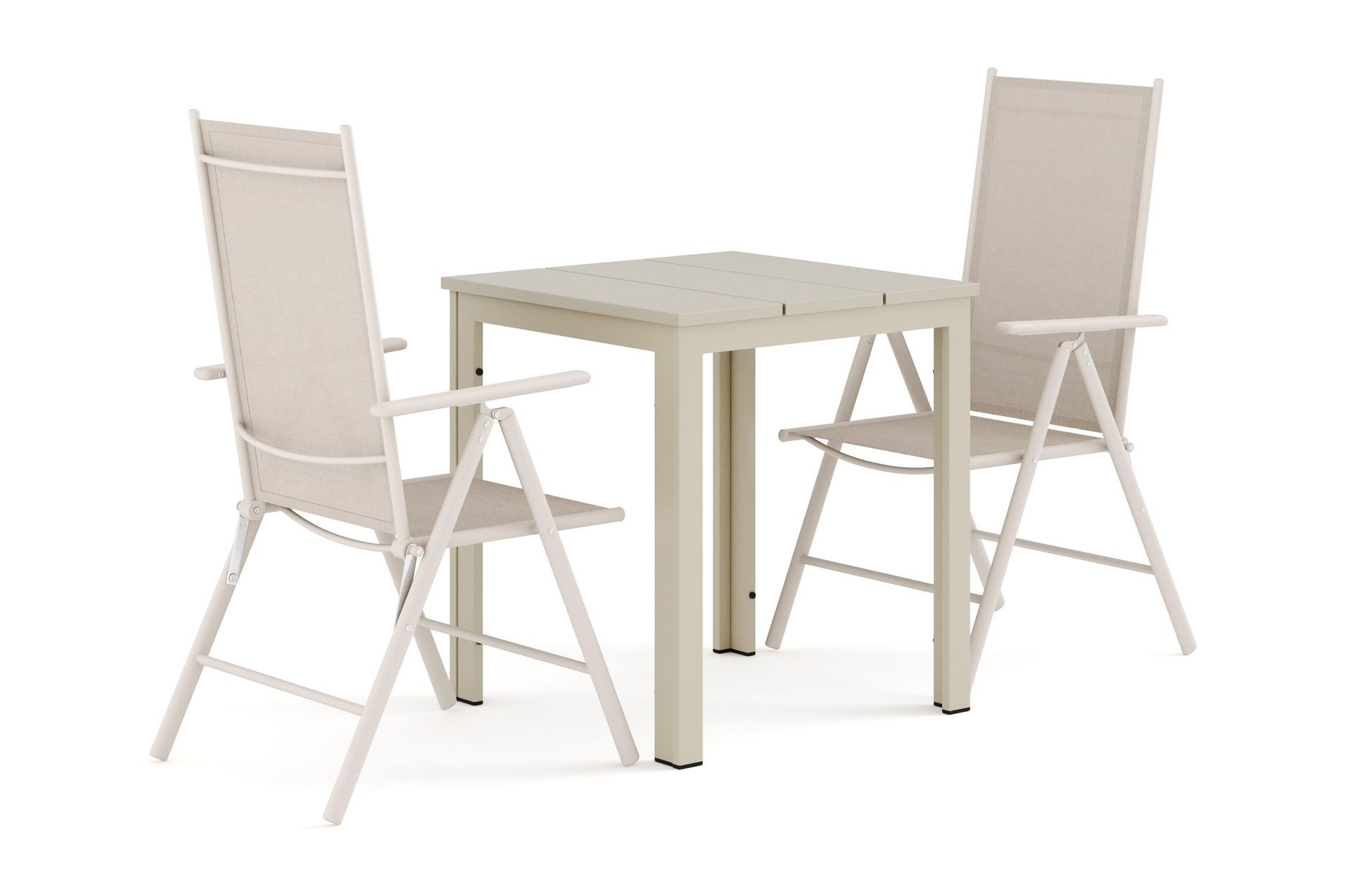 Tunis utendørs caféssett 70x70 cm med 2 Maggie regulerbare stoler - Beige/Beige