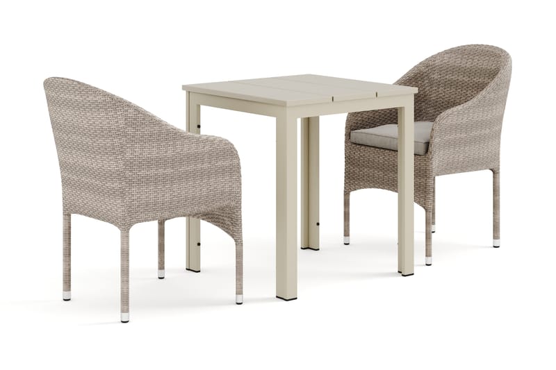Tunis utendørs kafésett 70x70 cm med 2 Thor lenestoler, Beige/Beige