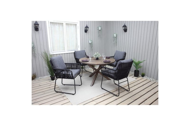 Utendørs møbelgruppe Ø 112 cm bord & 4 Levanto grå stoler Brun - Brun - Hagemøbler - Hagegruppe - Spisegrupper hage