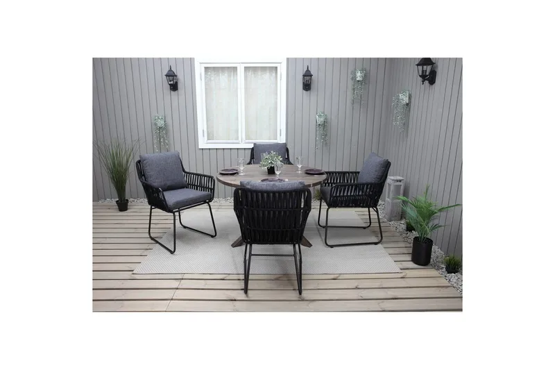 Utendørs møbelgruppe Ø 112 cm bord & 4 Levanto grå stoler Brun - Brun - Hagemøbler - Hagegruppe - Spisegrupper hage