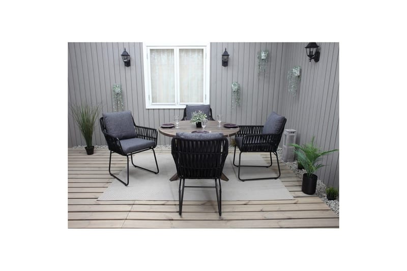 Utendørs møbelgruppe Ø 112 cm bord & 4 Levanto grå stoler Brun - Brun - Hagemøbler - Hagegruppe - Spisegrupper hage