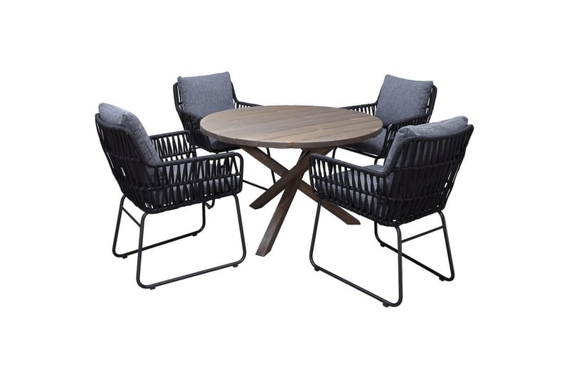 Utendørs møbelgruppe Ø 112 cm bord & 4 Levanto grå stoler Brun - Brun - Hagemøbler - Balkong - Balkongmøbler - Balkonggrupper