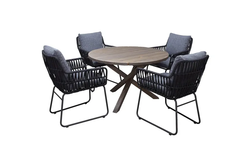 Utendørs møbelgruppe Ø 112 cm bord & 4 Levanto grå stoler Brun, Brun