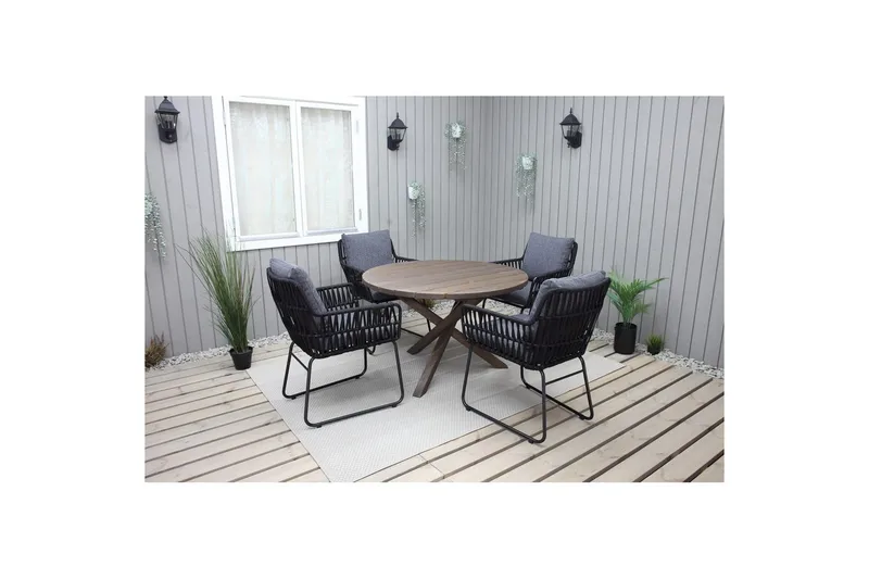 Utendørs møbelgruppe Ø 112 cm bord & 4 Levanto grå stoler Brun - Brun - Hagemøbler - Hagegruppe - Spisegrupper hage