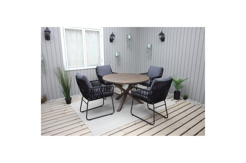Utendørs møbelgruppe Ø 112 cm bord & 4 Levanto grå stoler Brun - Brun - Hagemøbler - Hagegruppe - Spisegrupper hage