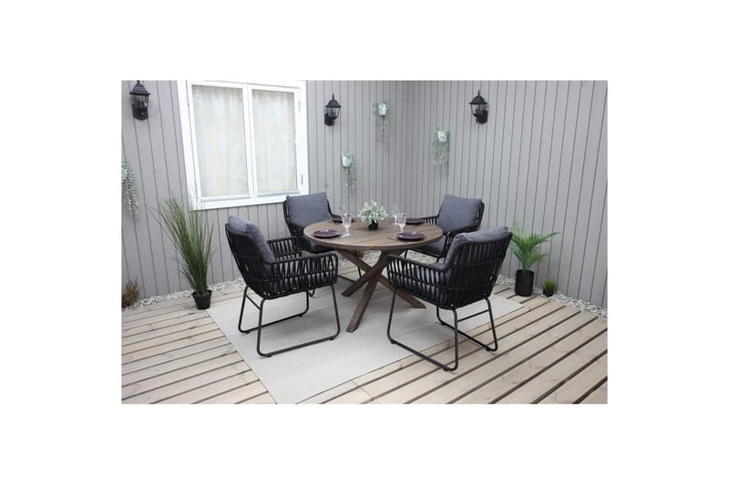 Utendørs møbelgruppe Ø 112 cm bord & 4 Levanto grå stoler Brun - Brun - Hagemøbler - Hagegruppe - Spisegrupper hage