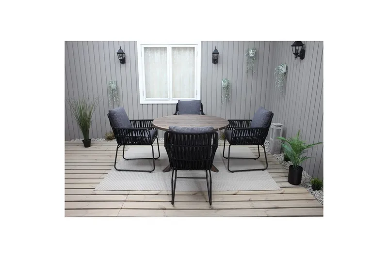 Utendørs møbelgruppe Ø 112 cm bord & 4 Levanto grå stoler Brun - Brun - Hagemøbler - Hagegruppe - Spisegrupper hage