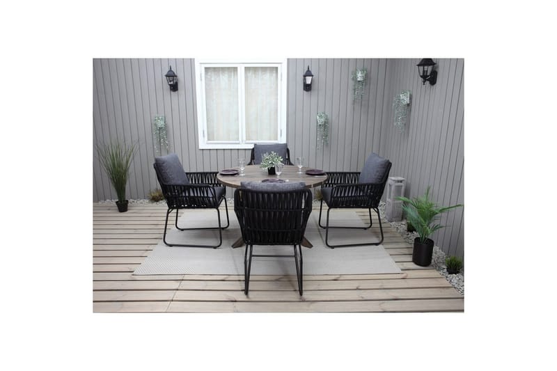Utendørs møbelgruppe Ø 112 cm bord & 4 Levanto grå stoler Brun - Brun - Hagemøbler - Hagegruppe - Spisegrupper hage