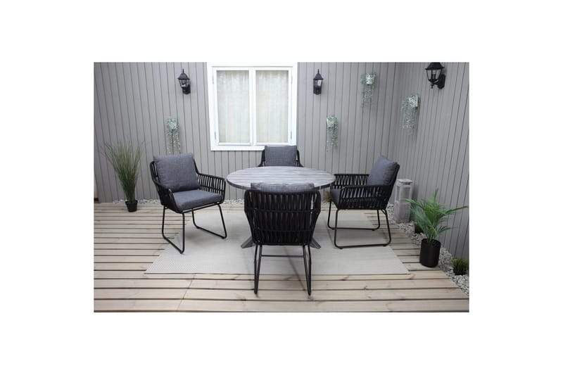 Utendørs møbelgruppe Ø 112 cm bord & 4 Levanto grå stoler Grå - Grå - Hagemøbler - Hagegruppe - Spisegrupper hage