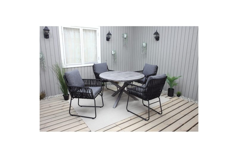 Utendørs møbelgruppe Ø 112 cm bord & 4 Levanto grå stoler Grå - Grå - Hagemøbler - Hagegruppe - Spisegrupper hage