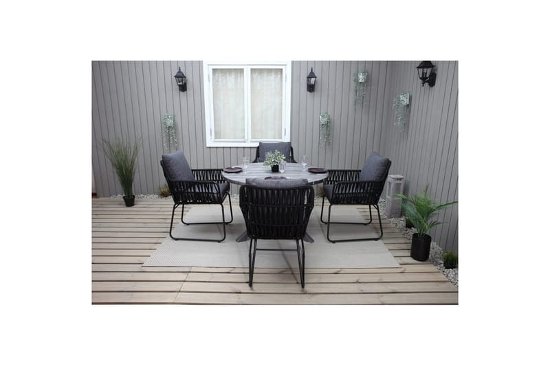 Utendørs møbelgruppe Ø 112 cm bord & 4 Levanto grå stoler Grå - Grå - Hagemøbler - Hagegruppe - Spisegrupper hage