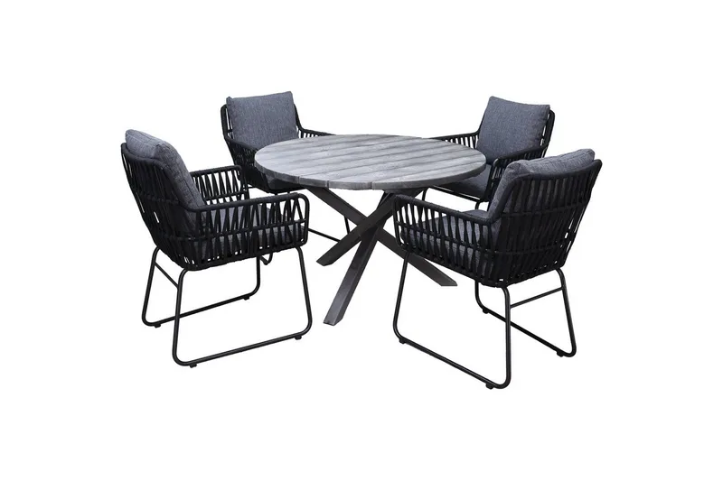 Utendørs møbelgruppe Ø 112 cm bord & 4 Levanto grå stoler Grå, Grå