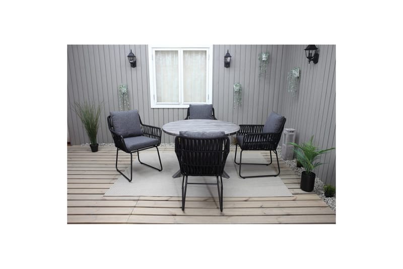 Utendørs møbelgruppe Ø 112 cm bord & 4 Levanto grå stoler Grå - Grå - Hagemøbler - Balkong - Balkongmøbler - Balkonggrupper