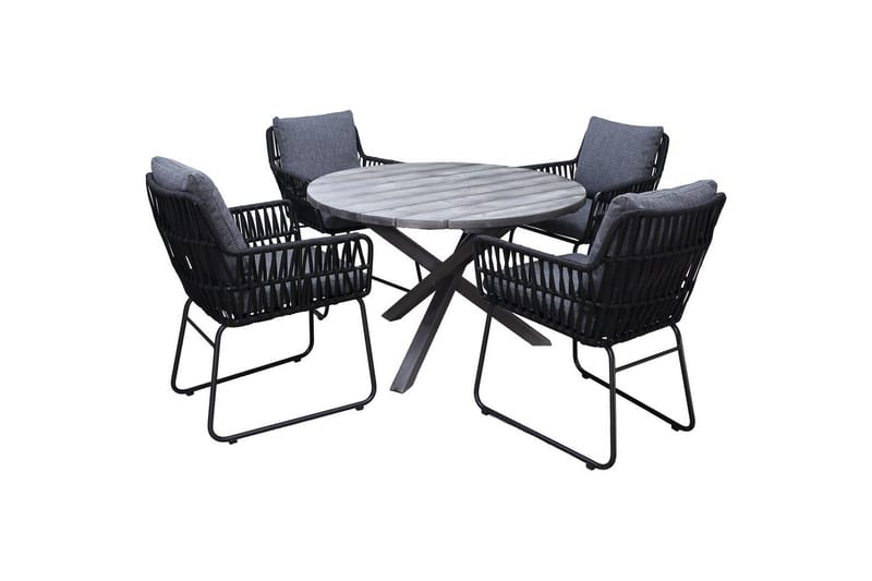Utendørs møbelgruppe Ø 112 cm bord & 4 Levanto grå stoler Grå - Grå - Hagemøbler - Balkong - Balkongmøbler - Balkonggrupper