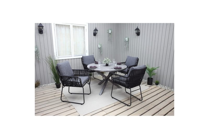 Utendørs møbelgruppe Ø 112 cm bord & 4 Levanto grå stoler Grå - Grå - Hagemøbler - Balkong - Balkongmøbler - Balkonggrupper