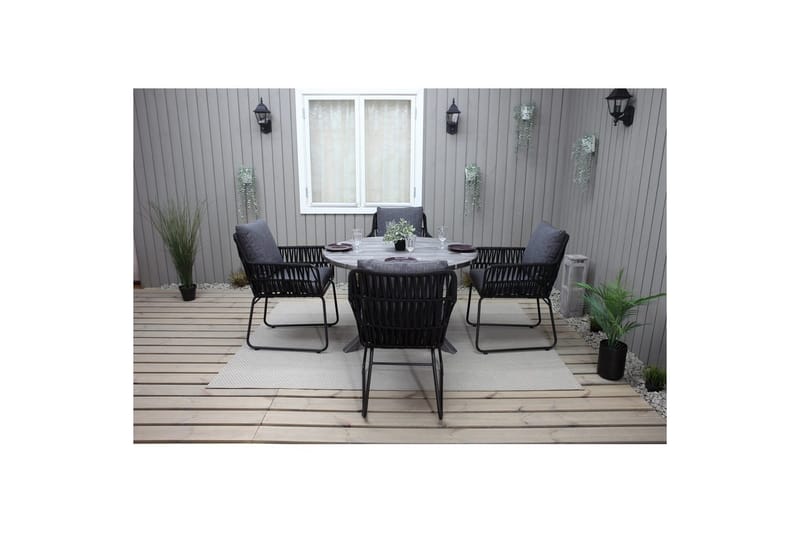 Utendørs møbelgruppe Ø 112 cm bord & 4 Levanto grå stoler Grå - Grå - Hagemøbler - Balkong - Balkongmøbler - Balkonggrupper