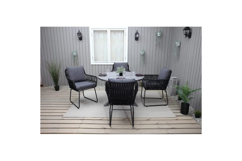 Utendørs møbelgruppe Ø 112 cm bord & 4 Levanto grå stoler Grå - Grå - Hagemøbler - Balkong - Balkongmøbler - Balkonggrupper