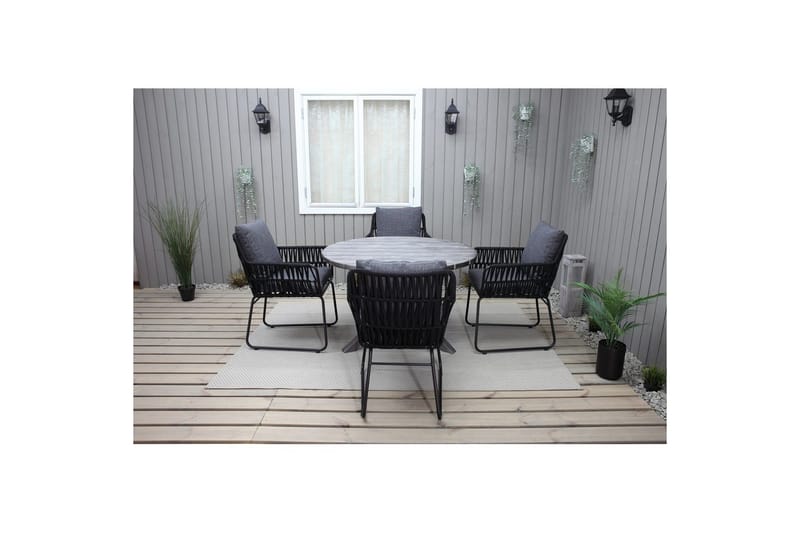Utendørs møbelgruppe Ø 112 cm bord & 4 Levanto grå stoler Grå - Gr�å - Hagemøbler - Balkong - Balkongmøbler - Balkonggrupper