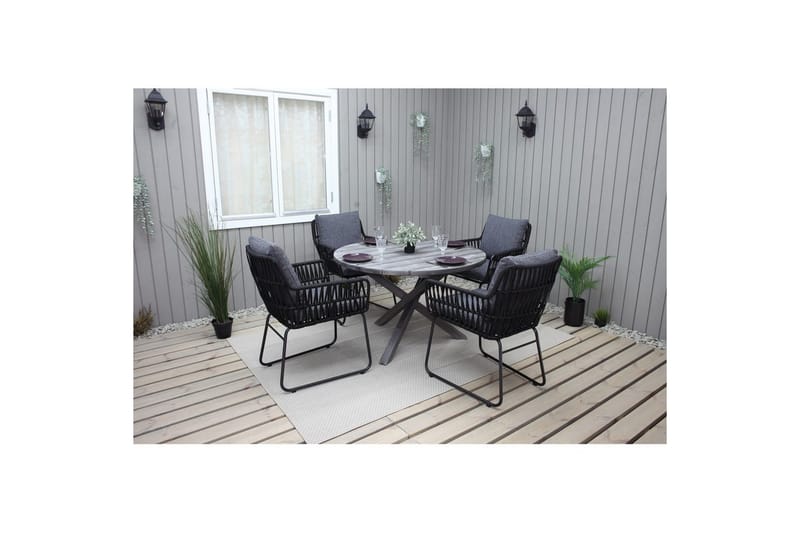 Utendørs møbelgruppe Ø 112 cm bord & 4 Levanto grå stoler Grå - Grå - Hagemøbler - Hagegruppe - Spisegrupper hage