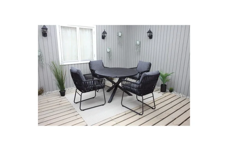 Utendørs møbelgruppe Ø 112 cm bord & 4 Levanto grå stoler Svart - Svart - Hagemøbler - Hagegruppe - Spisegrupper hage