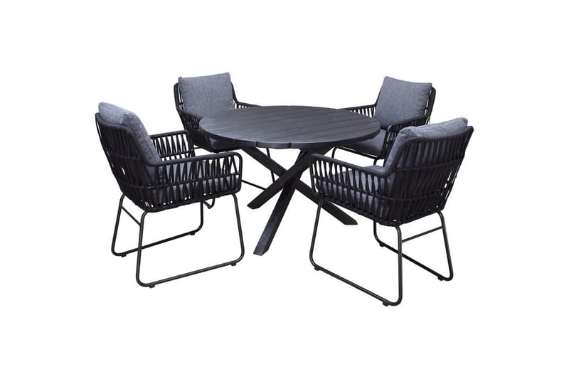Utendørs møbelgruppe Ø 112 cm bord & 4 Levanto grå stoler Svart - Svart - Hagemøbler - Balkong - Balkongmøbler - Balkonggrupper