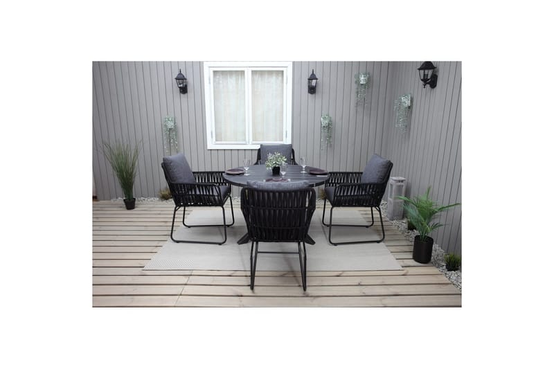 Utendørs møbelgruppe Ø 112 cm bord & 4 Levanto grå stoler Svart - Svart - Hagemøbler - Balkong - Balkongmøbler - Balkonggrupper